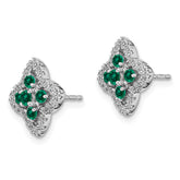 14k White Gold 1/3 carat Lab Grown Diamond VS/SI+ G+ and Created Emerald Complete Fashion Post Earrings